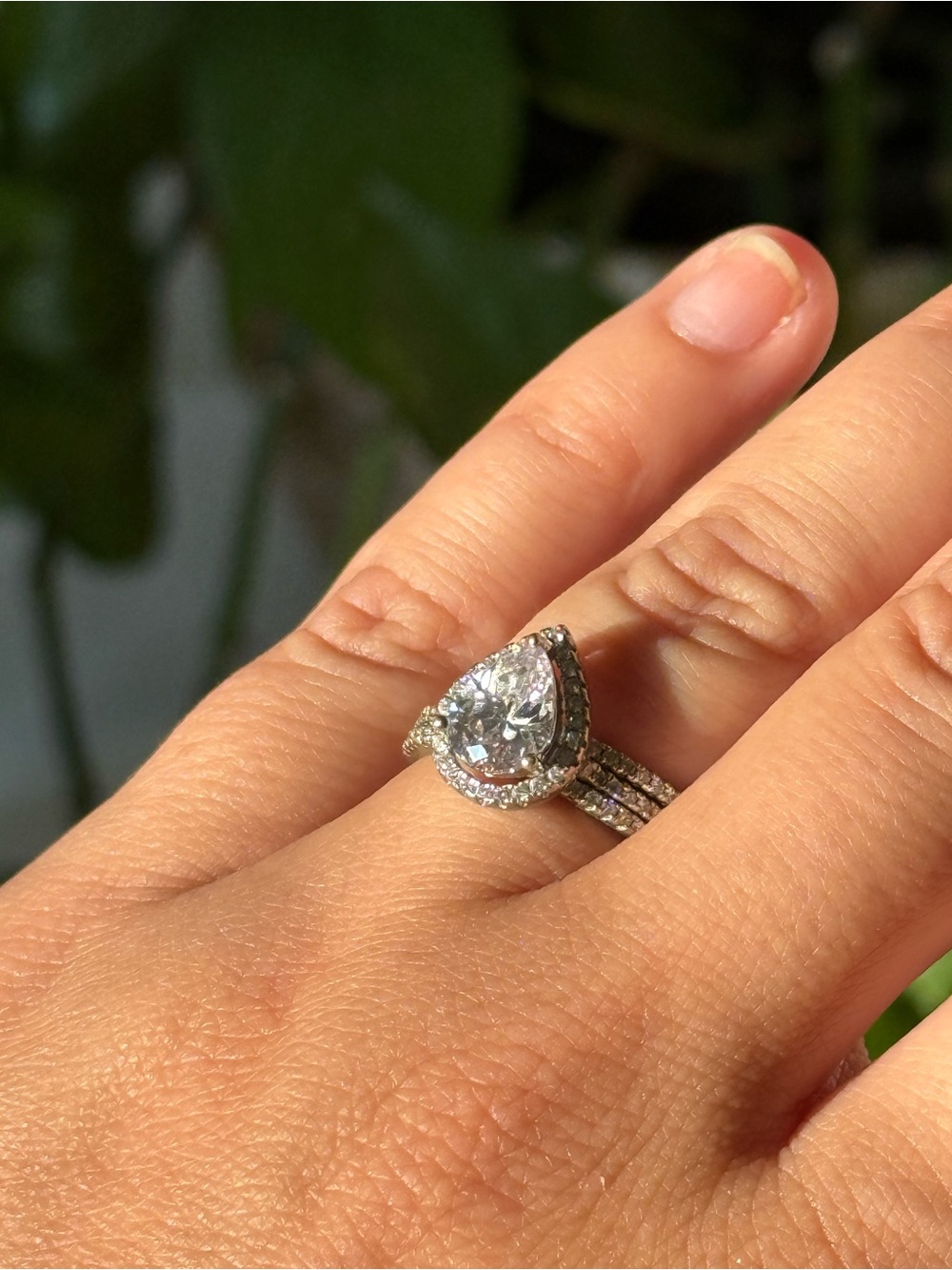Pear-Shaped Halo moissanite Engagement Ring - Silver .925 stamped